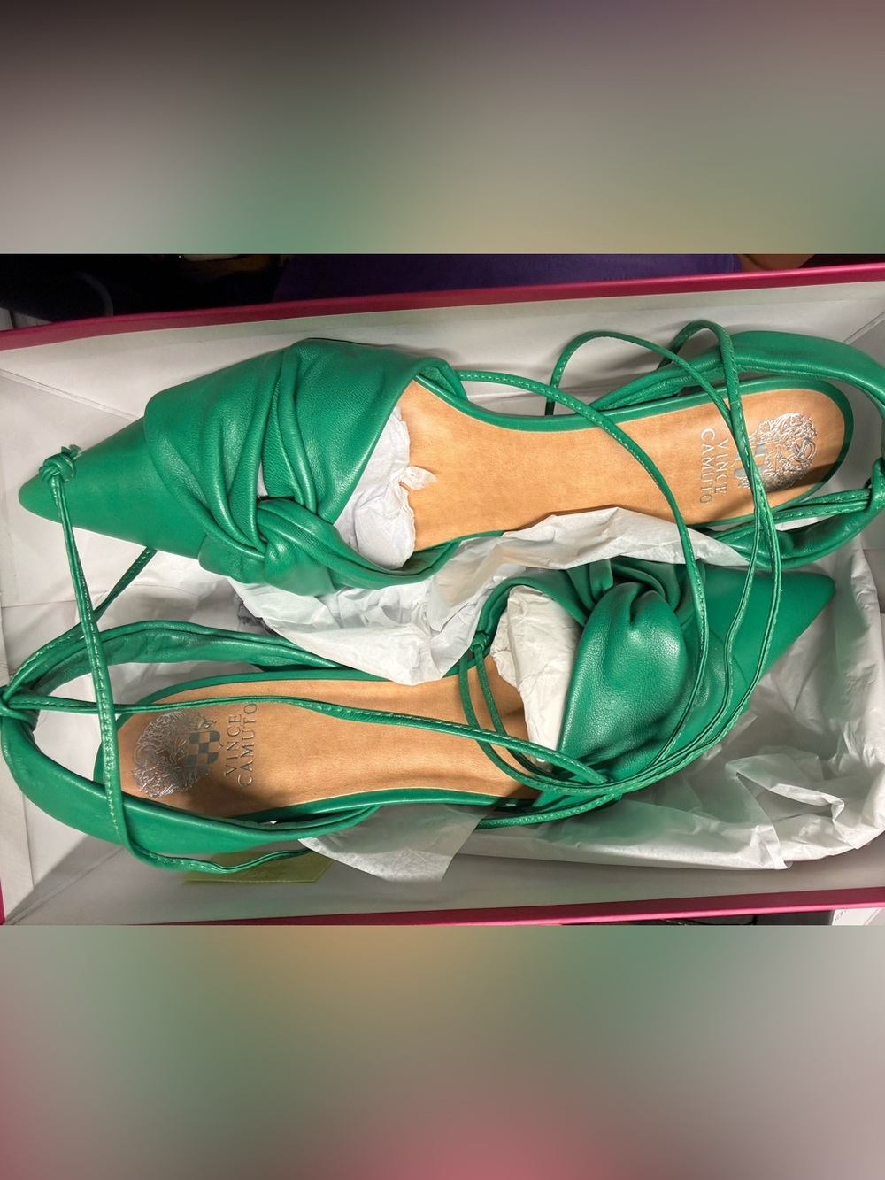 Green Pointed-Toe Lace-Up Flats